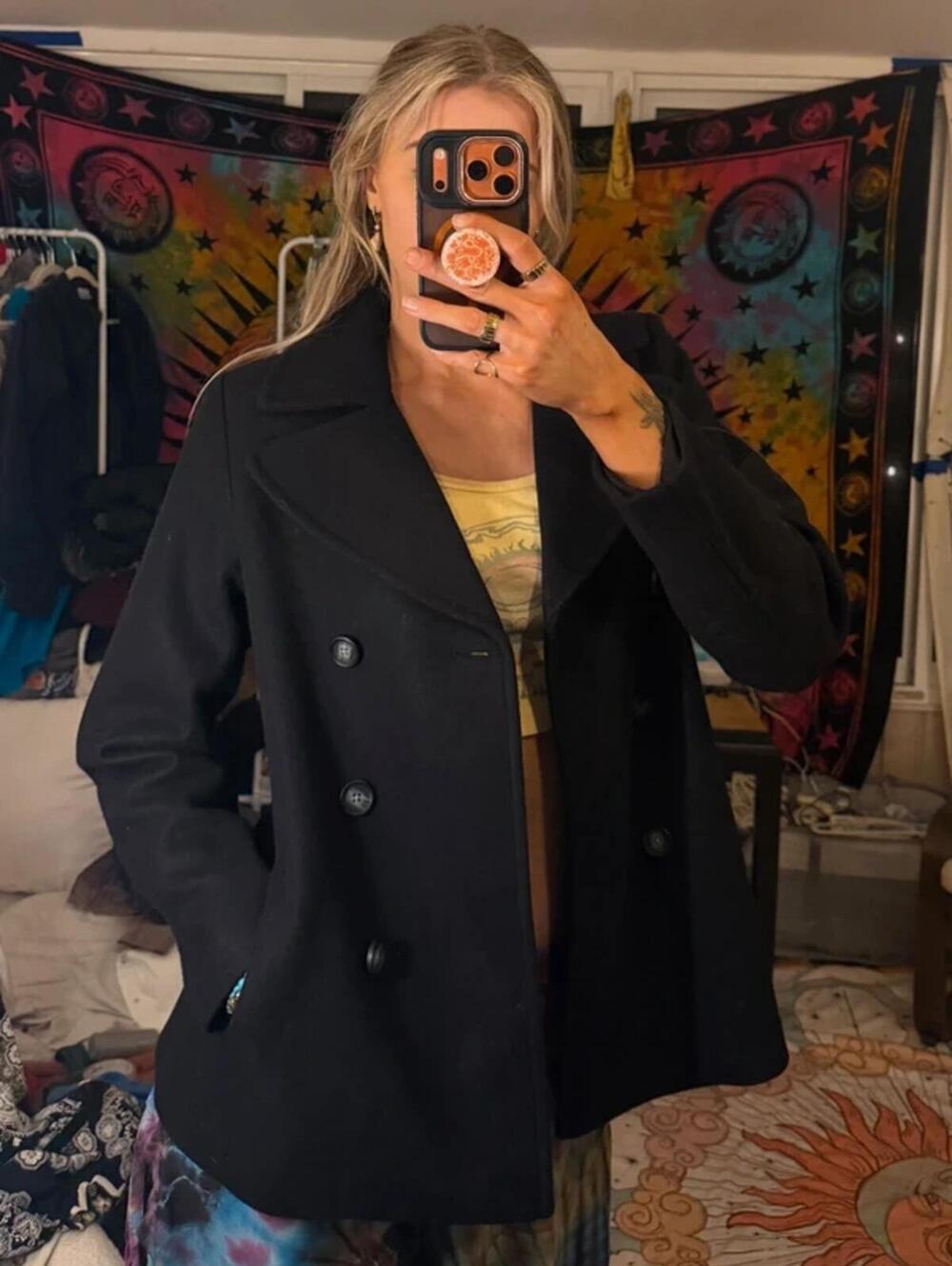 Old Navy Black Wool-blend Double Breasted Dress Peacoat Size S
